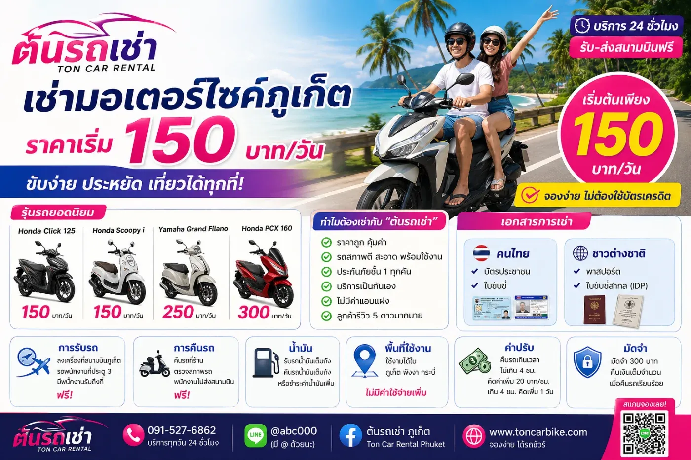 🛵 เช่ามอเตอร์ไซค์ภูเก็ต ราคาเริ่ม 150 บาท คุ้มไหม? เที่ยวแบบประหยัด