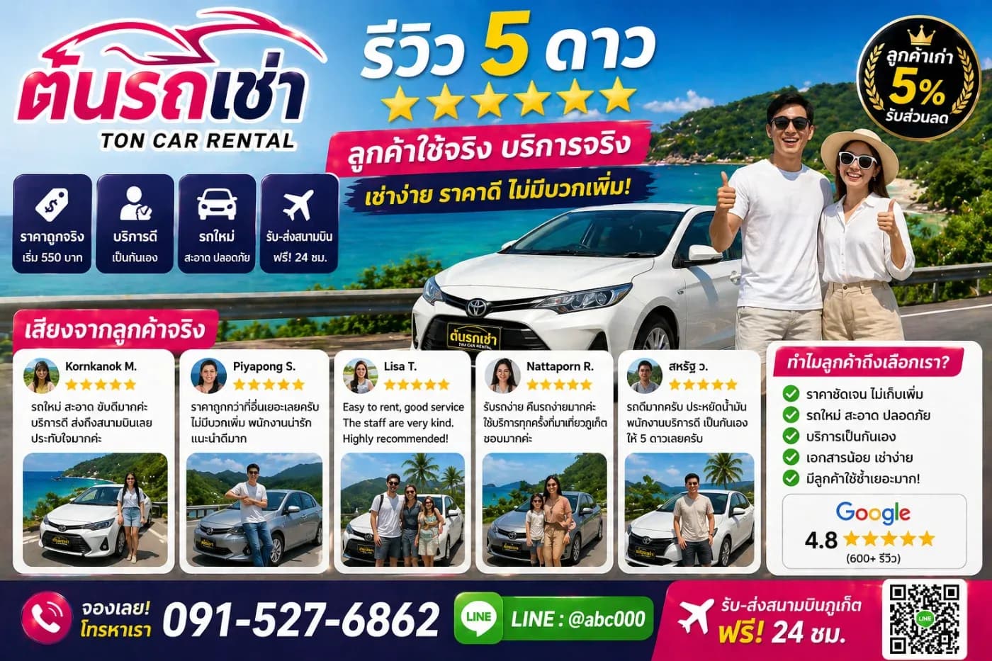 ⭐ รีวิวต้นรถเช่าภูเก็ต ดีจริงไหม? ลูกค้าพูดแบบไหน