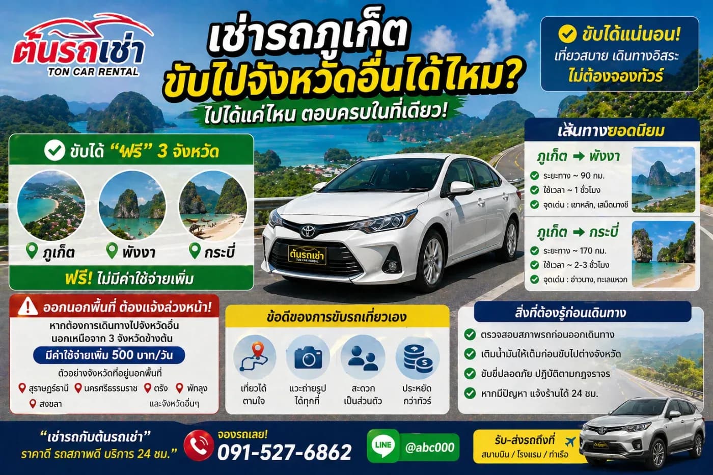 🌍 เช่ารถภูเก็ต ขับไปจังหวัดอื่นได้ไหม? ไปได้แค่ไหน